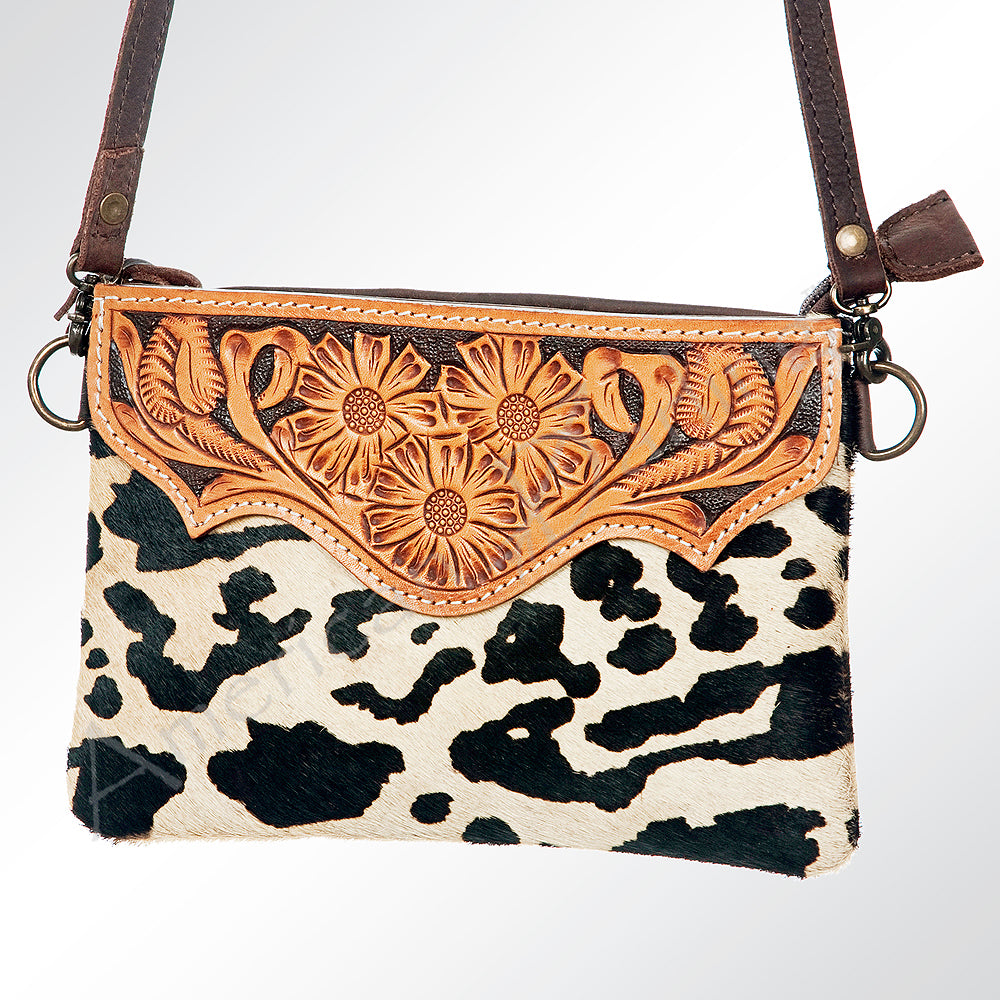 ADBG581 American Darling Hand Tooled Floral Carved & Hair-On Cowhide Small Cross body Bag