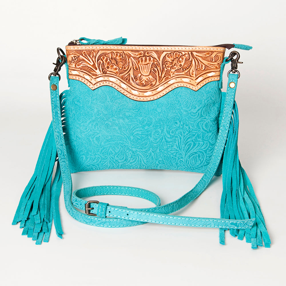 ADBG109 American Darling Hand-Tooled and Floral Embossed Leather Western Crossbody Bag