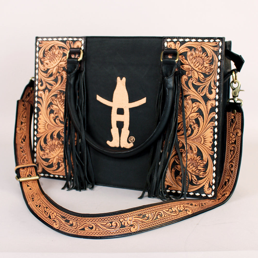 Sunset Rodeo Handtooled and Grain Leather Tote Bag