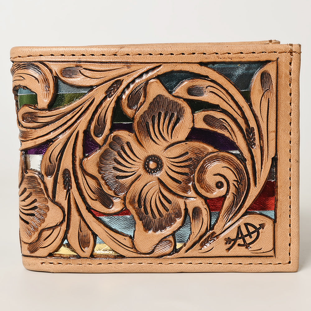 ADBG1236 American Darling Hand Tooled Leather Bifold Wallet -Floral Carved Purse