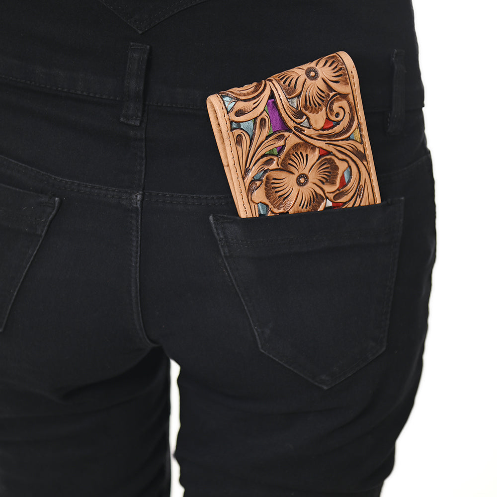 ADBG1236 American Darling Hand Tooled Leather Bifold Wallet -Floral Carved Purse