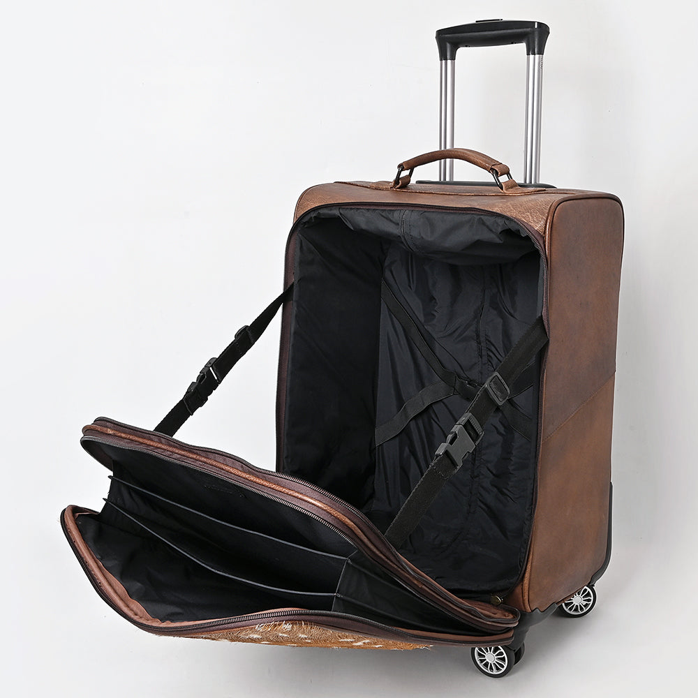 ADBG1599 American Darling Western Genuine Leather Travel Case with Hair-On Cowhide & Hand-Tooled Detailing