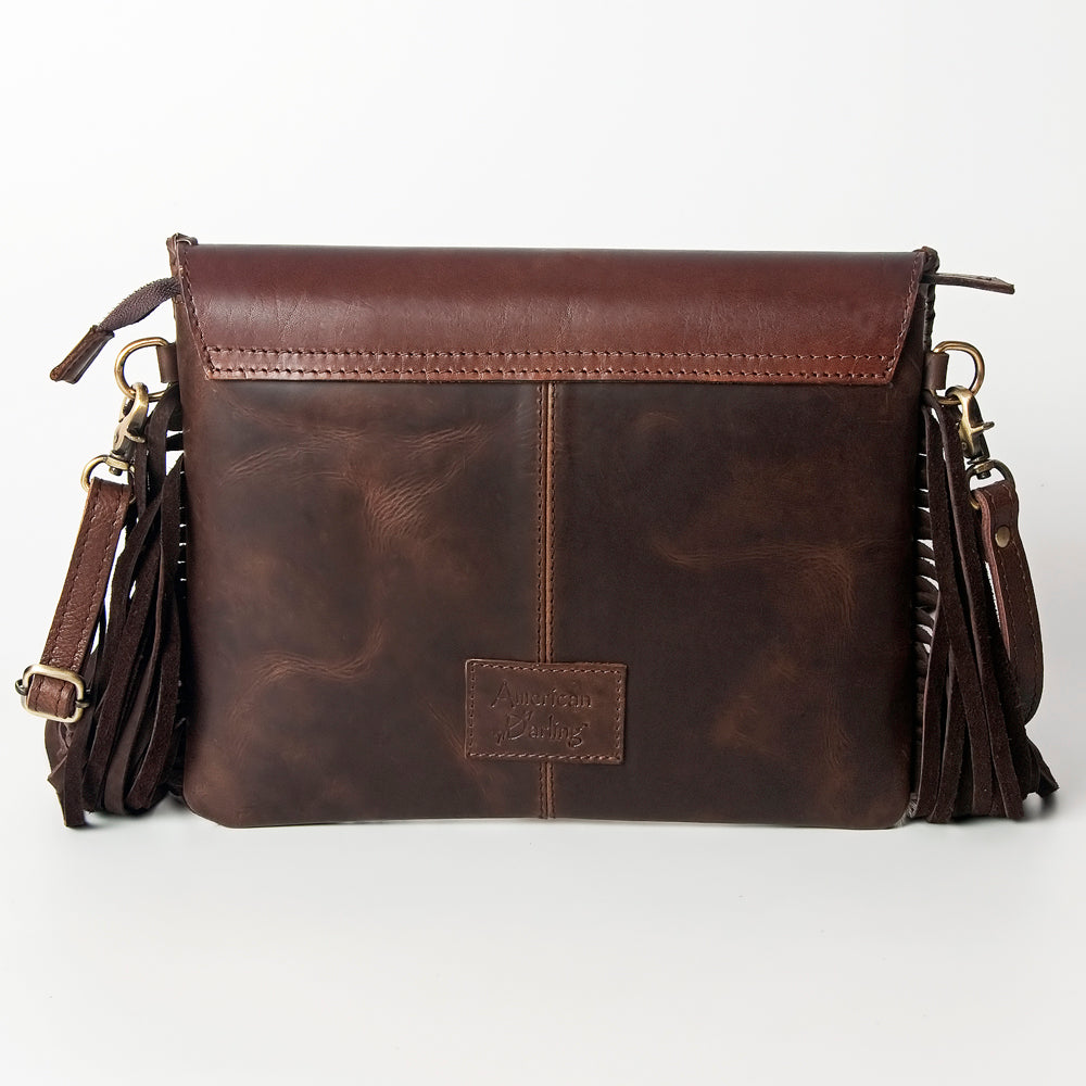 ADBGD121 American Darling Hand Tooled Floral & Hair-On Cowhide Leather Envelope with Turquoise Concho