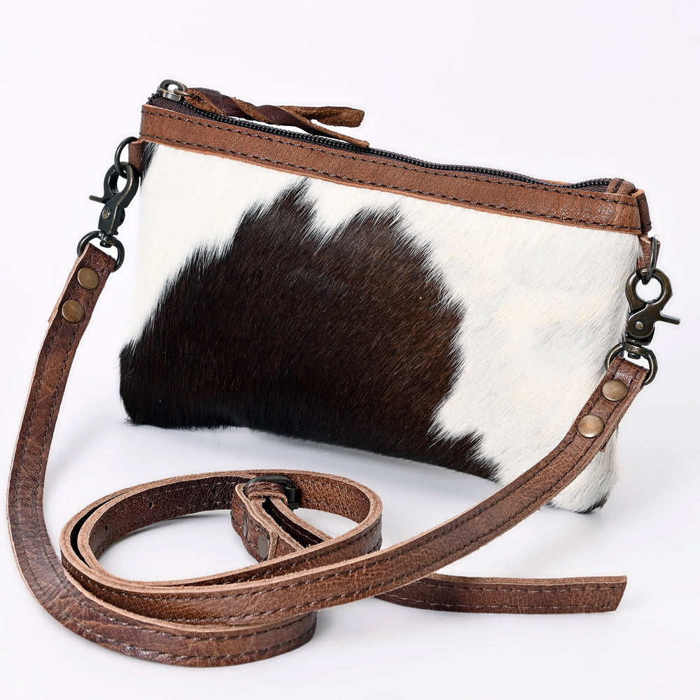 LC-ADBGS142 Hair-On Leather Crossbody Pouch with Zip Closure and Adjustable Strap