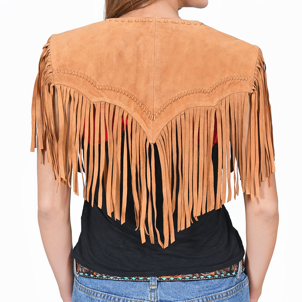 ADDR025-M American Darling Western Suede Leather Fringe Capelet Vest with Concho Buttons