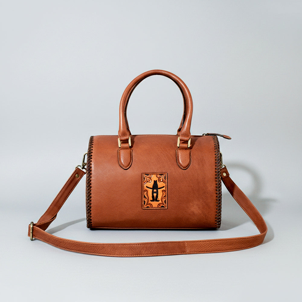 ADBGA1293HLSR American Darling Braided Genuine Leather Speedy Bag with Tooled Detail