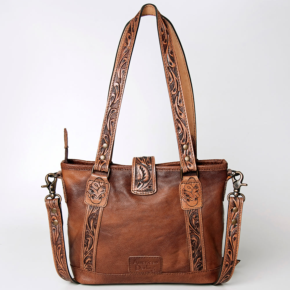 ADBG773 American Darling Western Leather Tote Bag - Hand Tooled Floral & Saddle Blanket