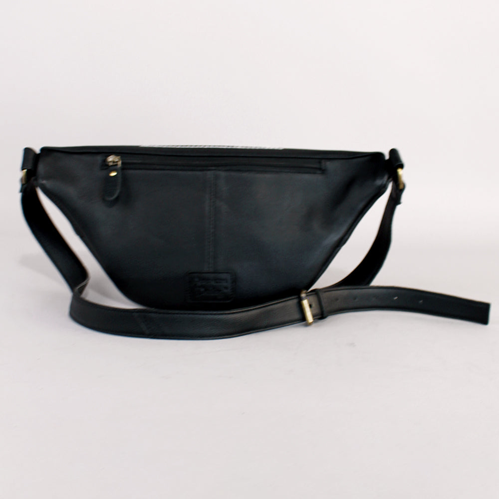 Midnight Rodeo Black Bootstitch Grain Leather Fanny Pack