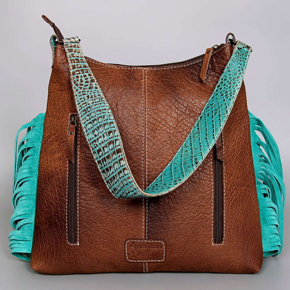 ADBG991 American Darling Crocodile Embossed Western Leather Cross body Bag with Saddle Blanket