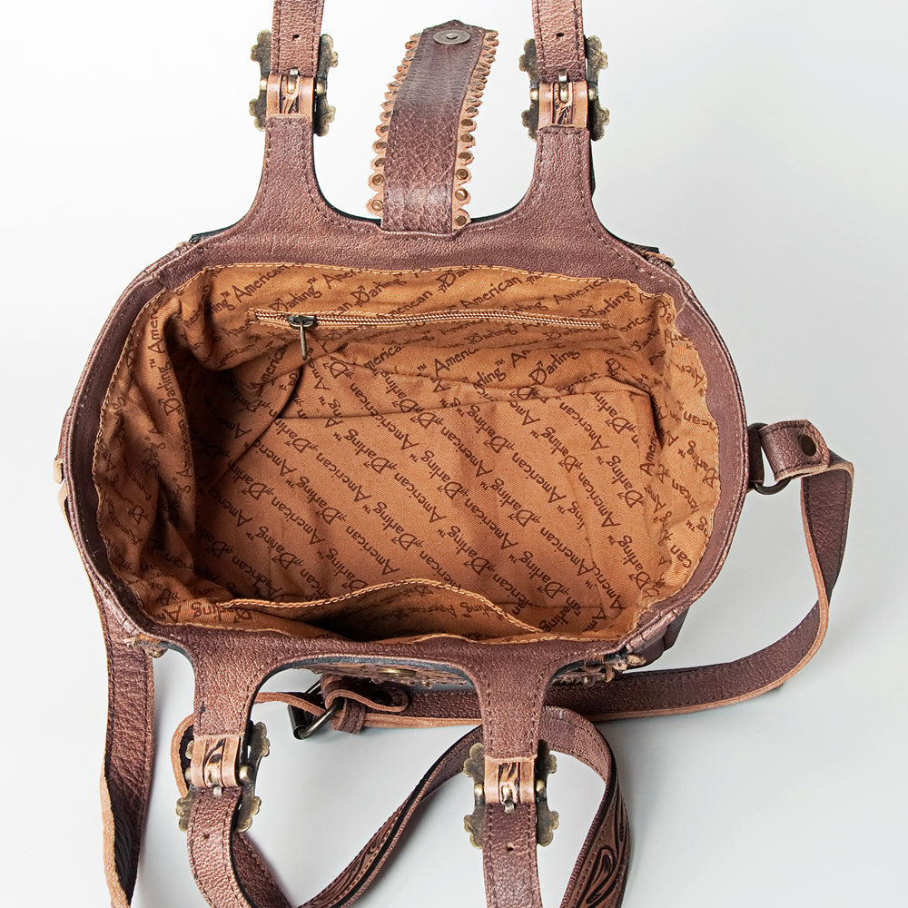 ADBG712 American Darling Handcrafted Floral Tooled Leather and Cowhide Tote Bag