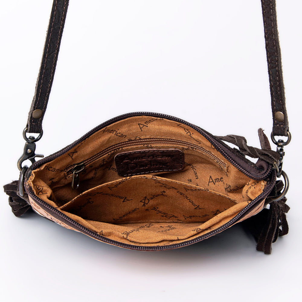 ADBG109 American Darling Hand-Tooled and Floral Embossed Leather Western Crossbody Bag