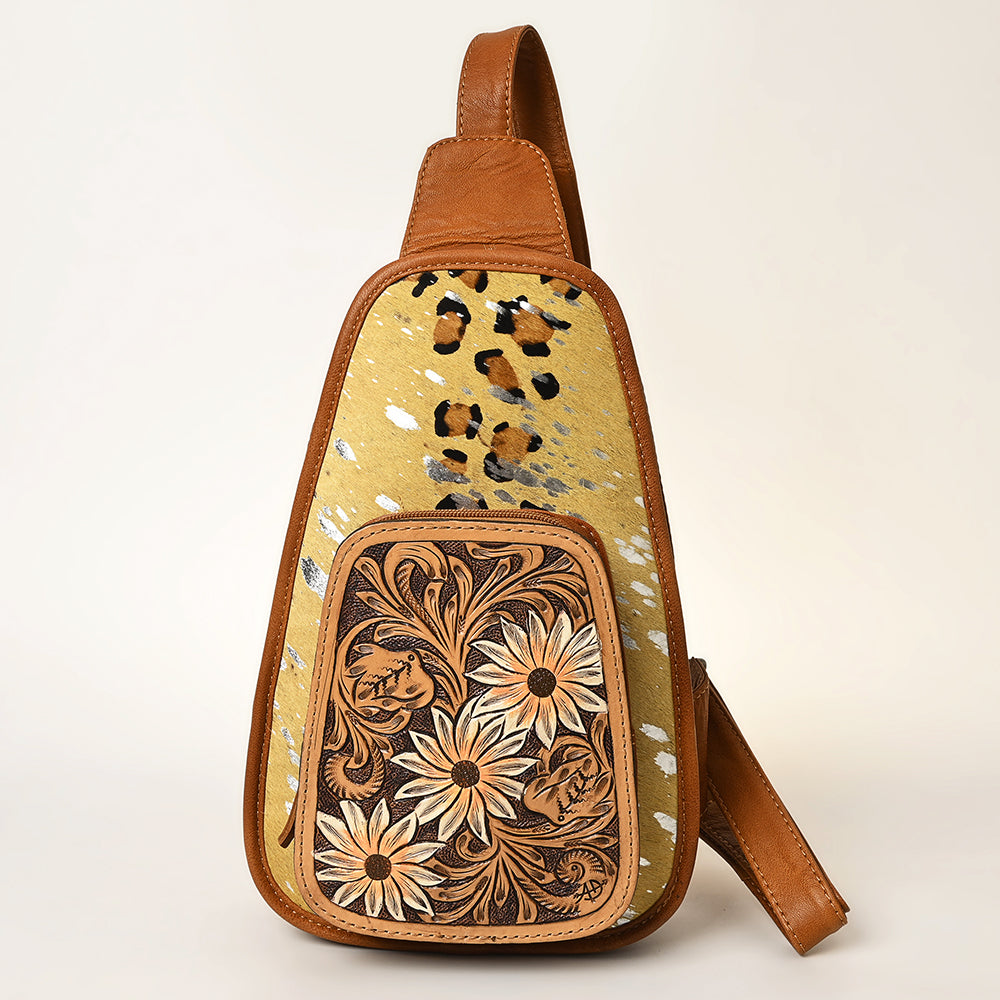 ADBG1146 American Darling Floral Hand Tooled Bag | Hair on Cowhide Sling