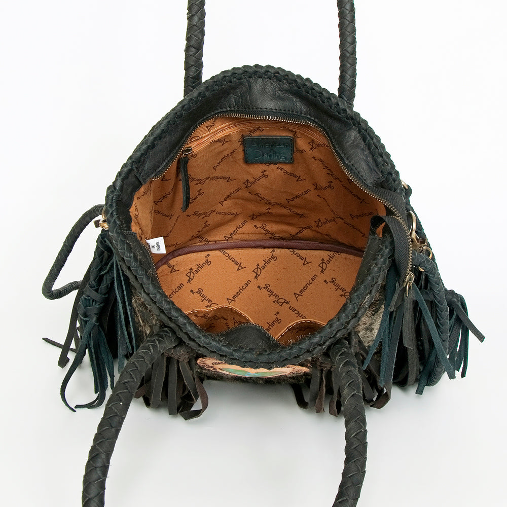 ADBGD151 American Darling Western Leather Tote Bag - Hair-On Cowhide & Fringed Purse