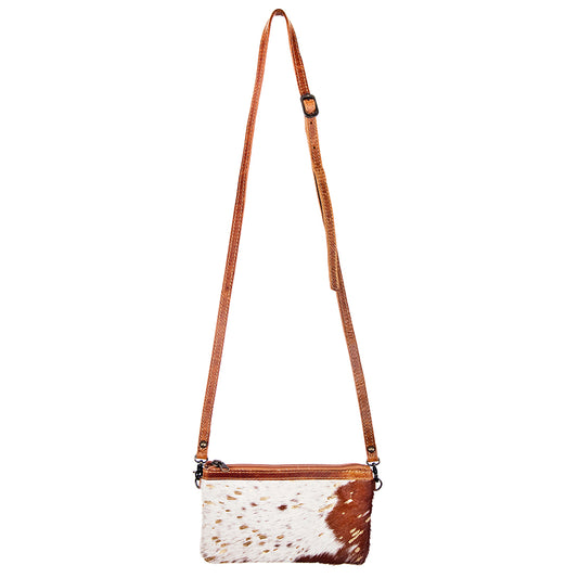 LC-ADBGS142 Hair-On Leather Crossbody Pouch with Zip Closure and Adjustable Strap