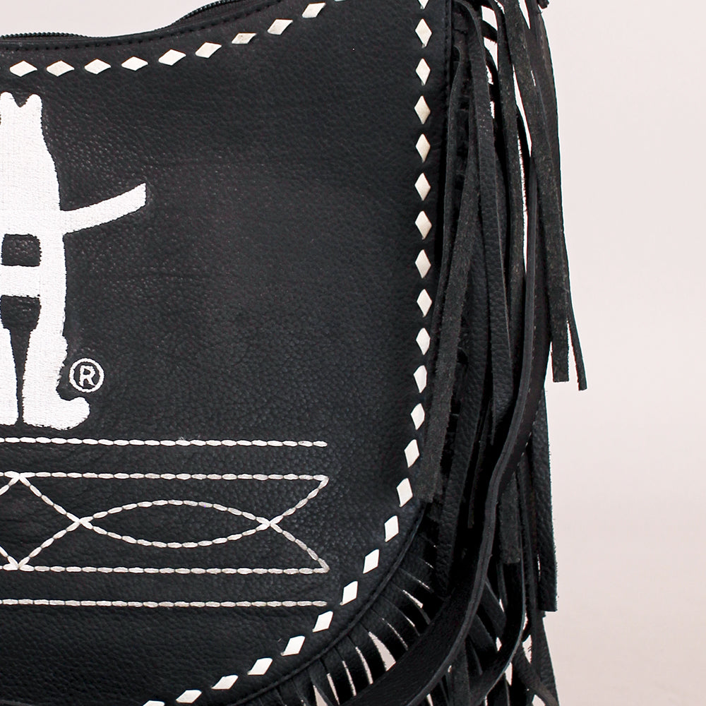 Midnight Rodeo Black Grain Leather Frindged Crossbody Bag