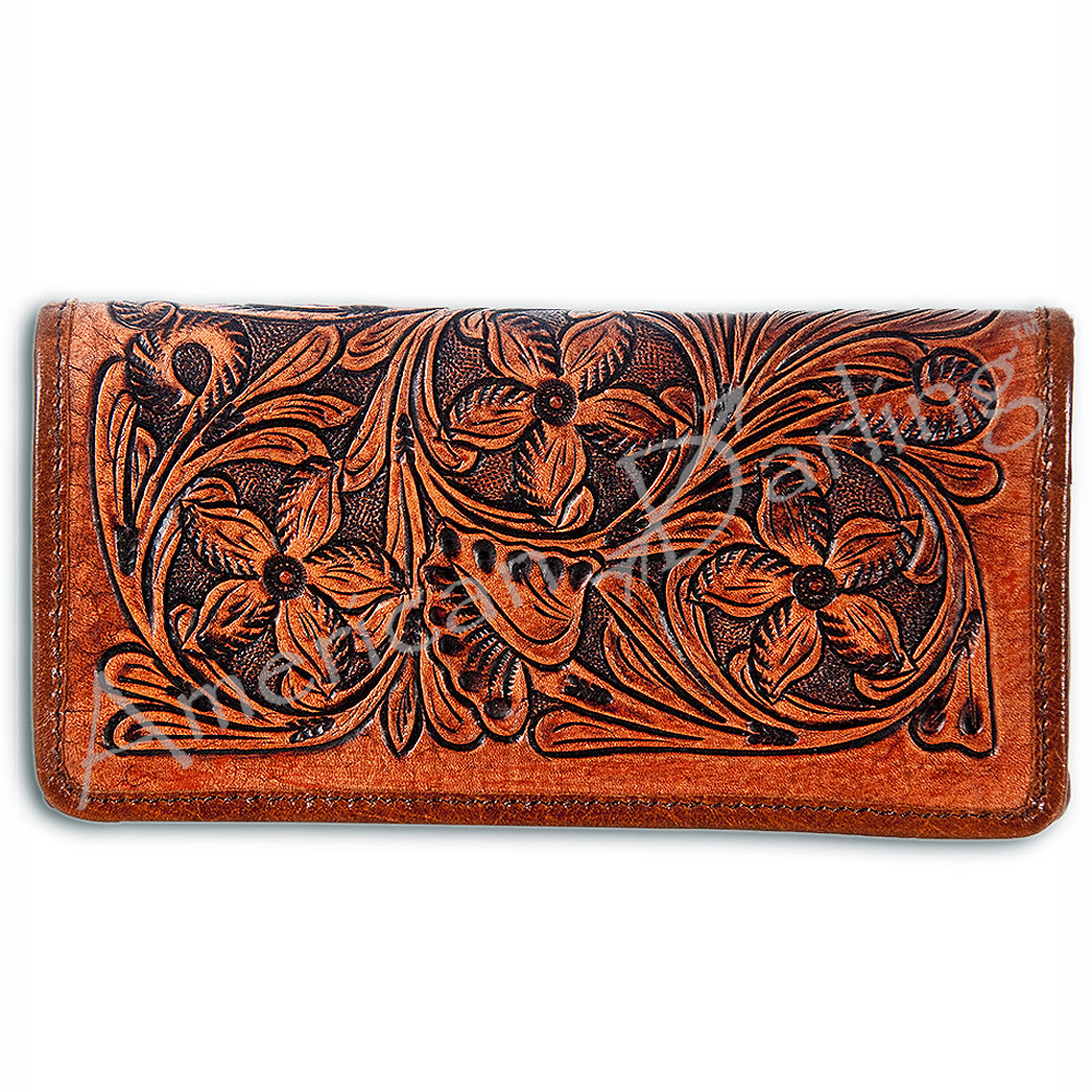 ADBG486 American Darling Hand Tooled Floral Leather Western Wallet Bag