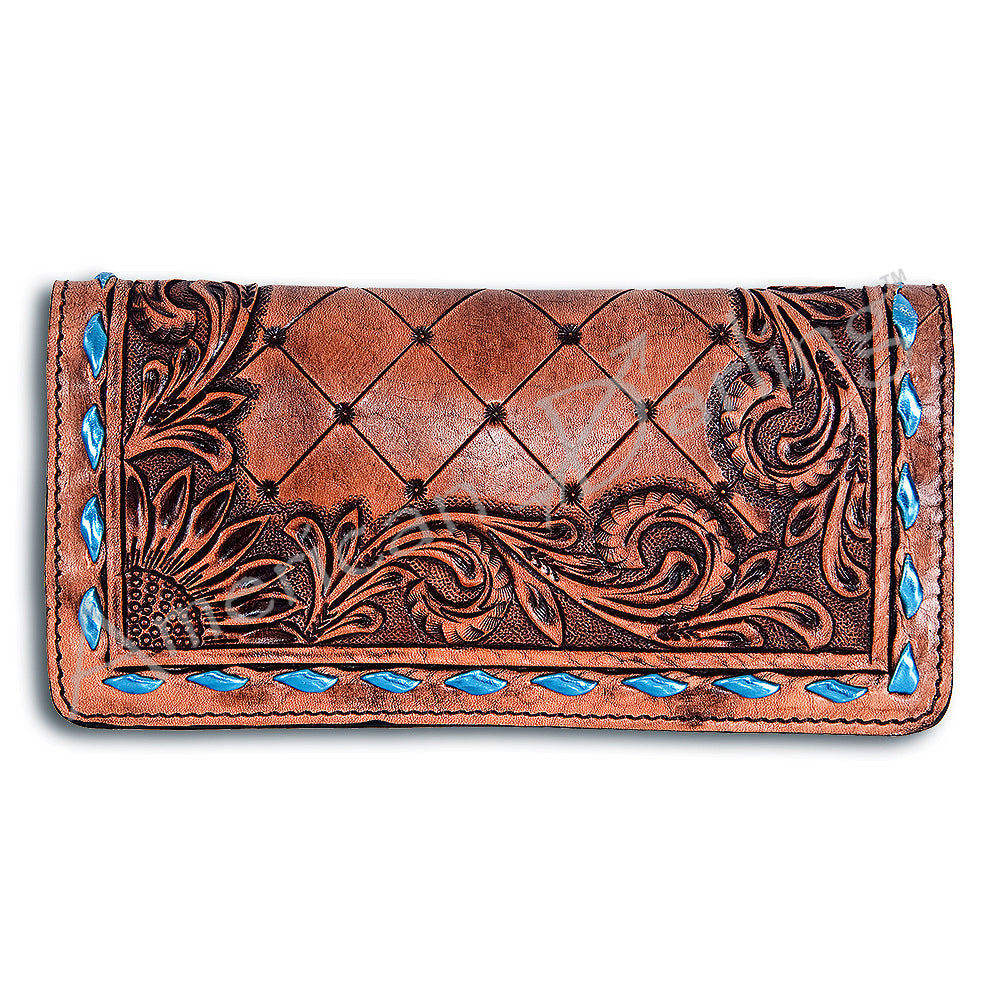 ADBG495 American Darling Hand Tooled Floral Buck Stitched Leather Western Wallet Bag