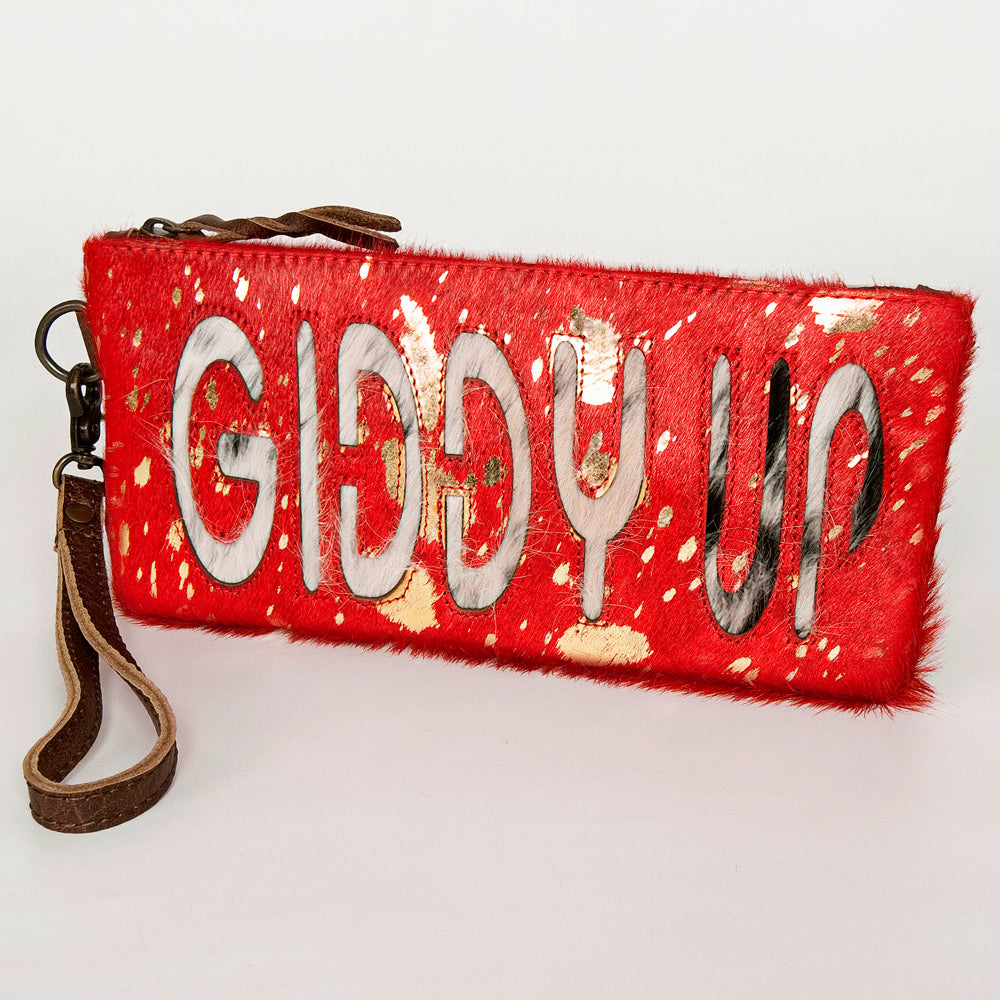 ADBG344 American Darling Western Leather Wristlet Bag with Hair-On Cowhide and Inlay