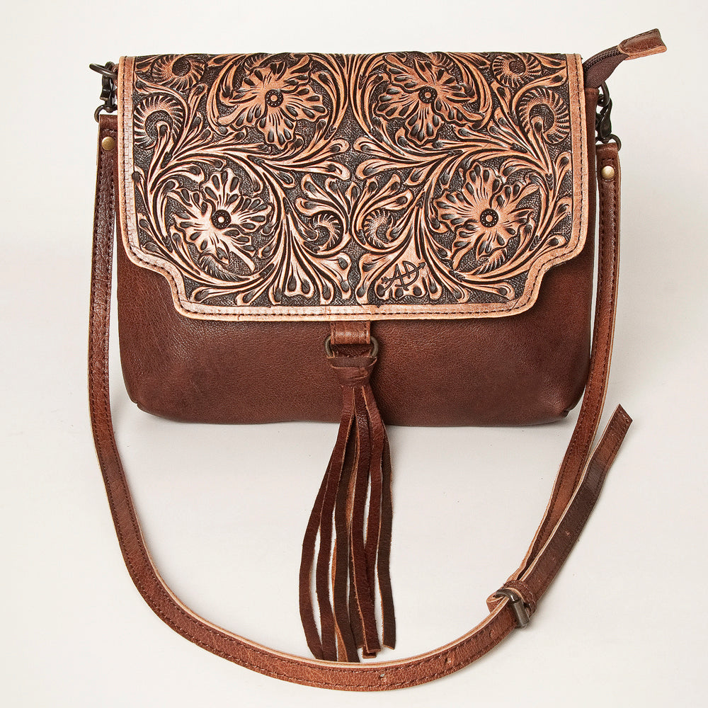 ADBG909 American Darling Handcrafted Hand Tooled Leather Small Cross body Bag with Tassels
