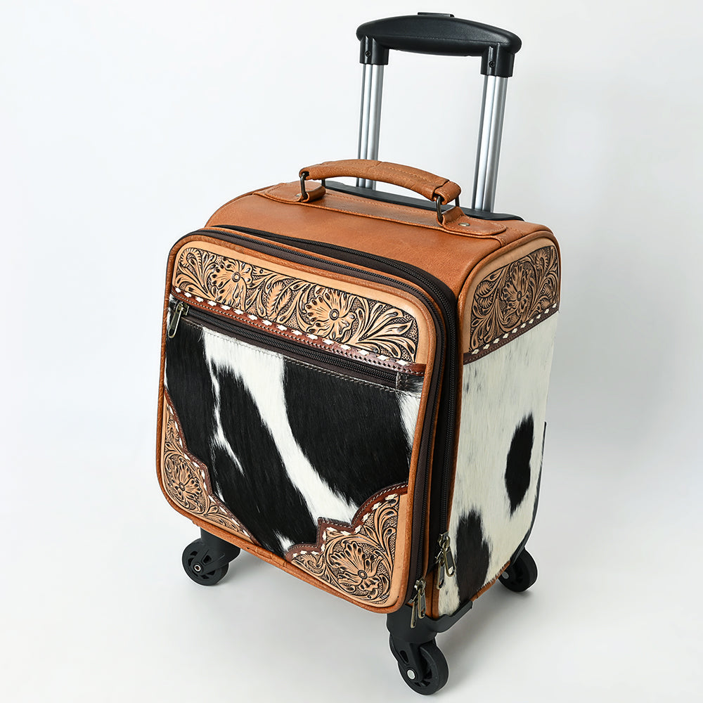ADBG1612 American Darling Western Leather Travel Case with Hair-On Cowhide & Hand-Tooled Details