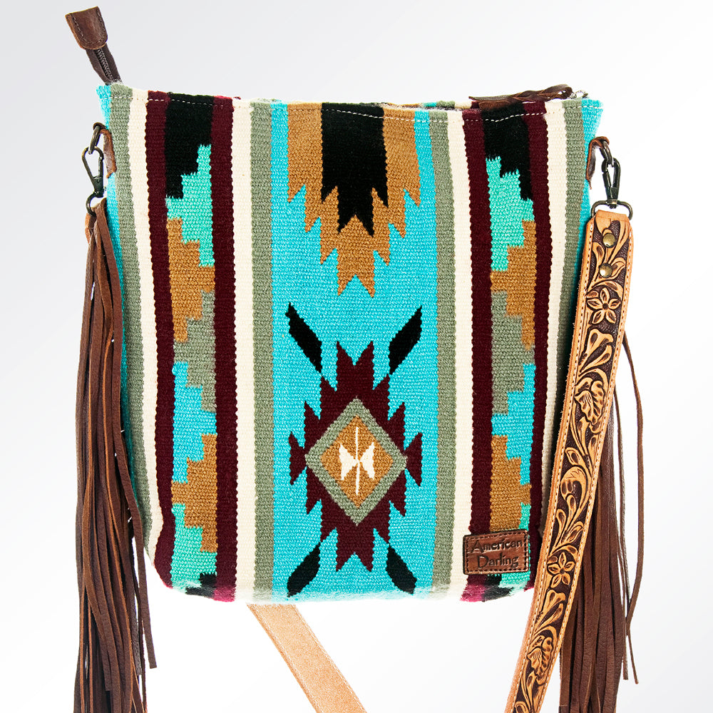 ADBG208 American Darling Western Signature Crossbody Bag with Hand-Tooled Strap and Saddle Blanket