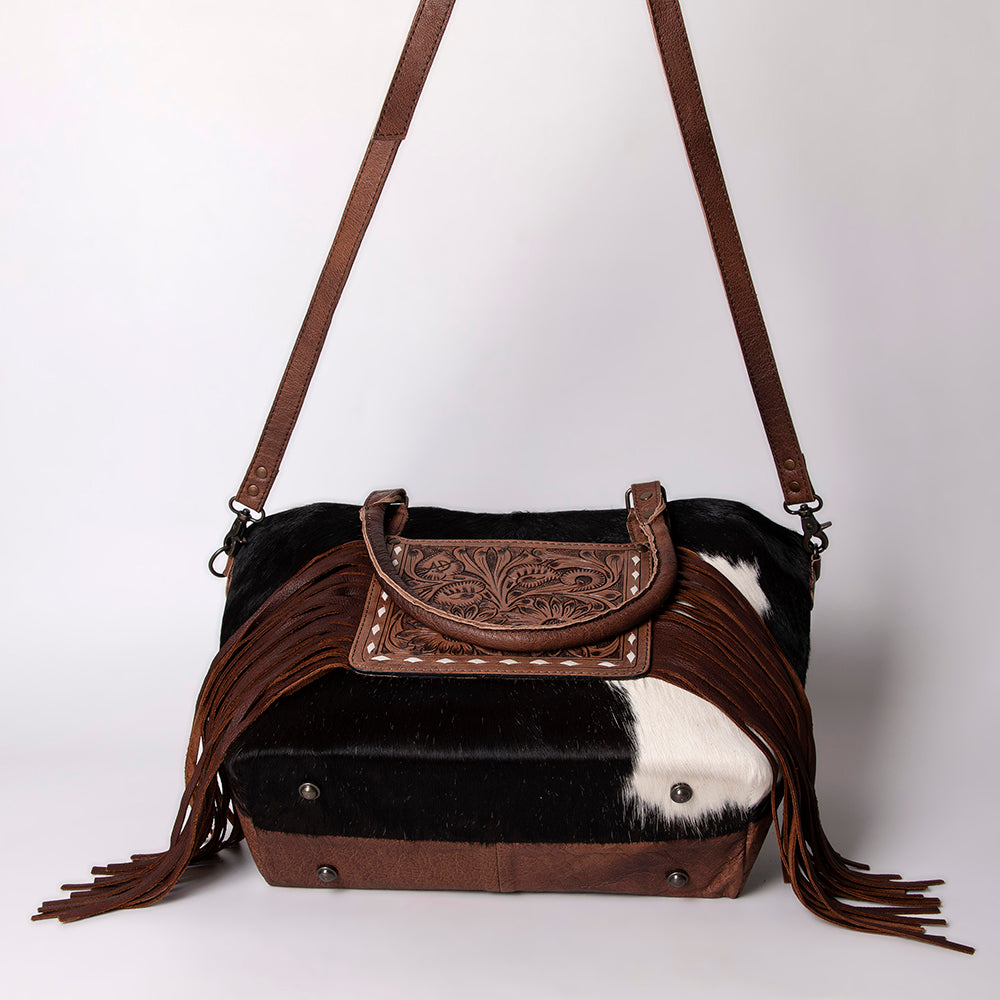 ADBG663 American Darling Hand Tooled Floral & Hair-On Cowhide Western Leather Tote Bag