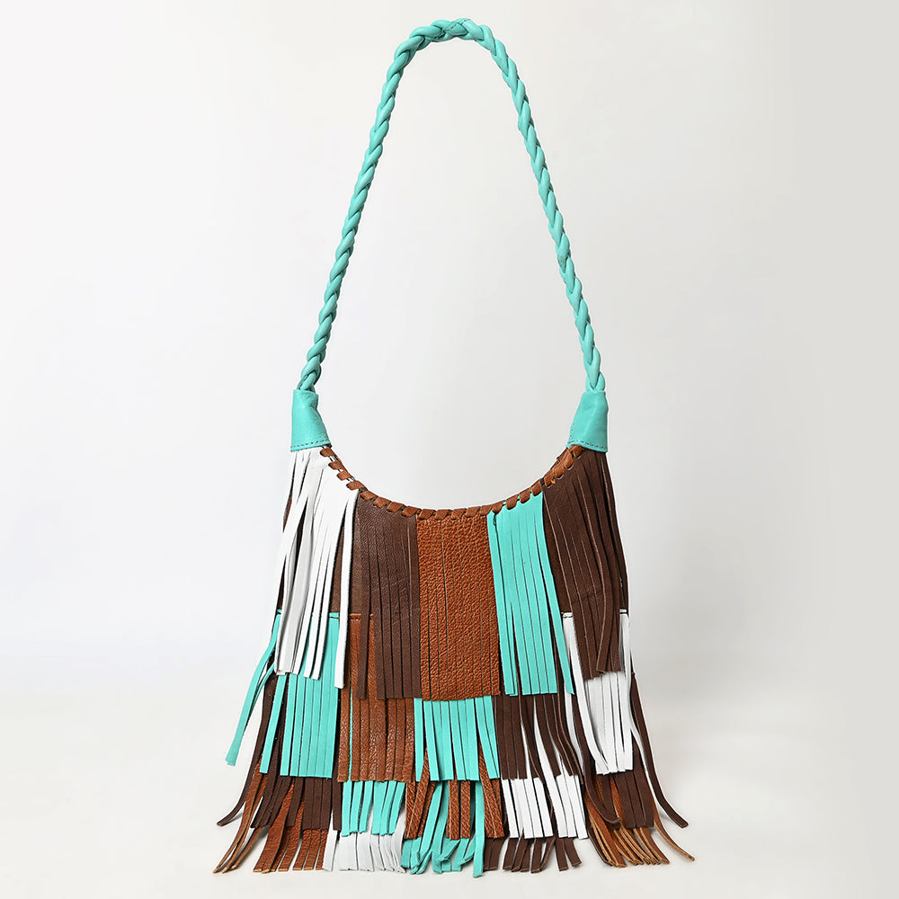 ADBG1594 American Darling Western Leather Hobo Bag with Braided Strap and Long Fringe Detailing