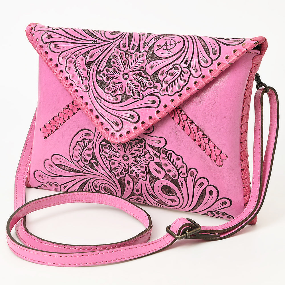 ADBG1109 American Darling Hand-Tooled Genuine Pink Leather Western Envelope Bag Floral Carved Crossbody