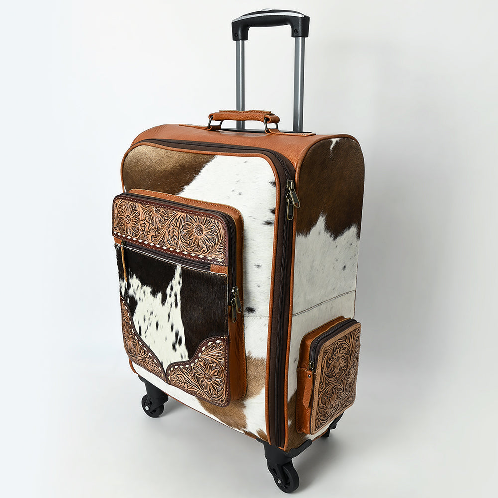 ADBG1639 American Darling Western Leather Travel Case with Hair-On Cowhide & Hand-Tooled Detailing