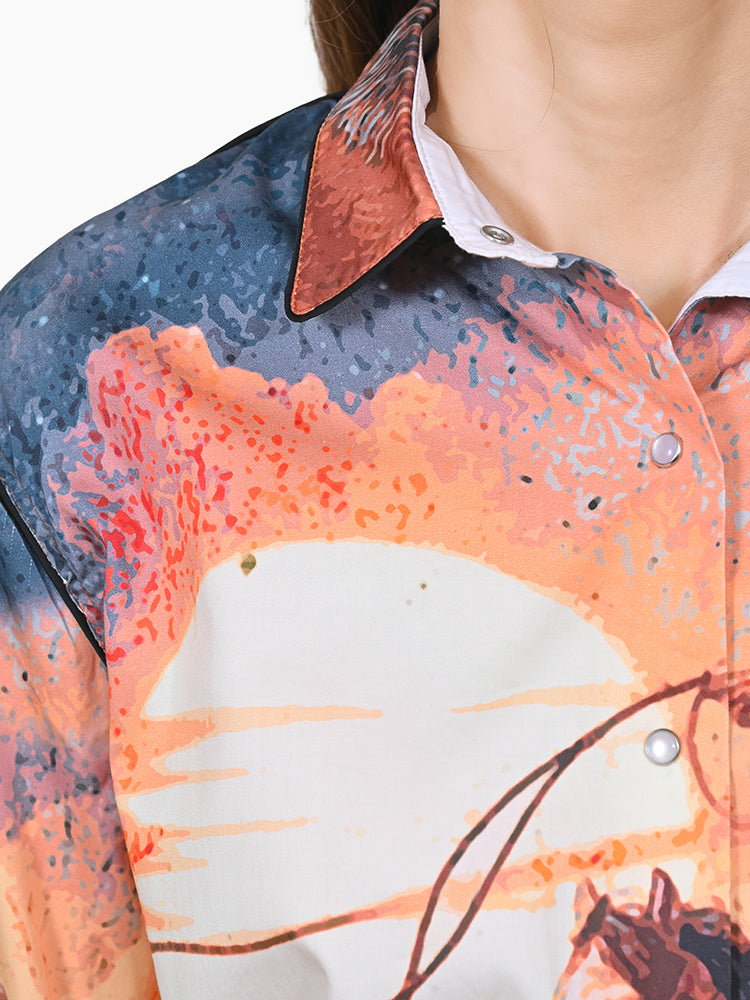 ADSH084 American Darling 100% Satin Cotton Western Rodeo Print Button Down Shirt