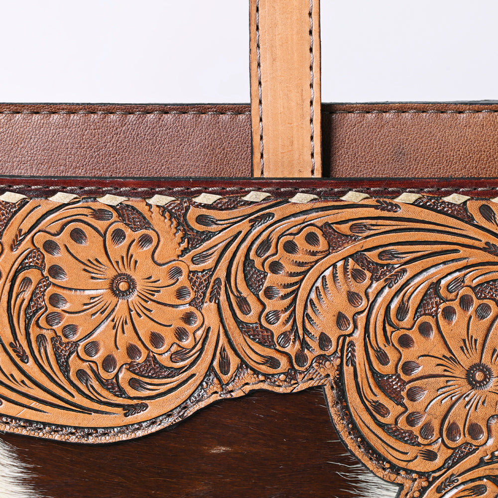 ADBG1194 American Darling Elegant Tooled Leather Briefcase bag with Hair-On Hide Front Inlay Panel