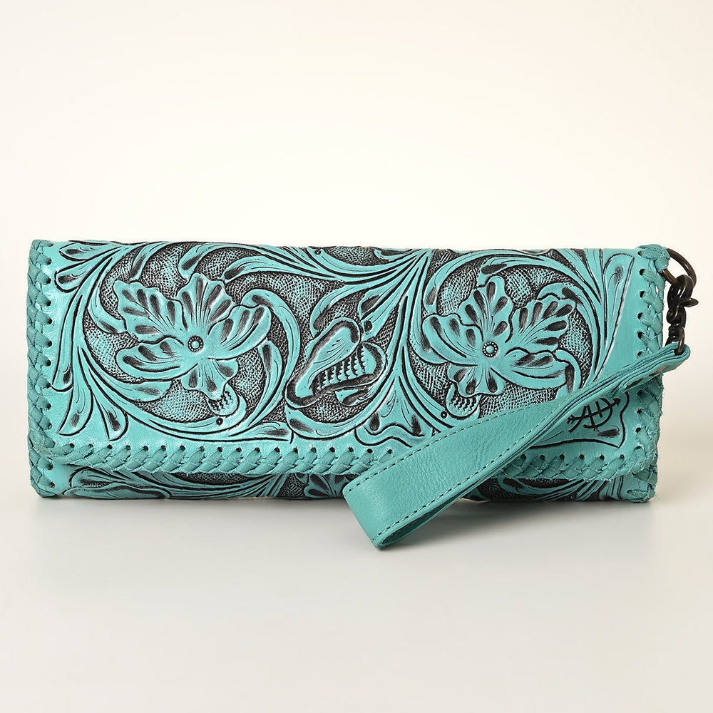 ADBG1106 American Darling Hand-Tooled Leather Western Wristlet Handbag Genuine Leather Floral Carved Wristlet