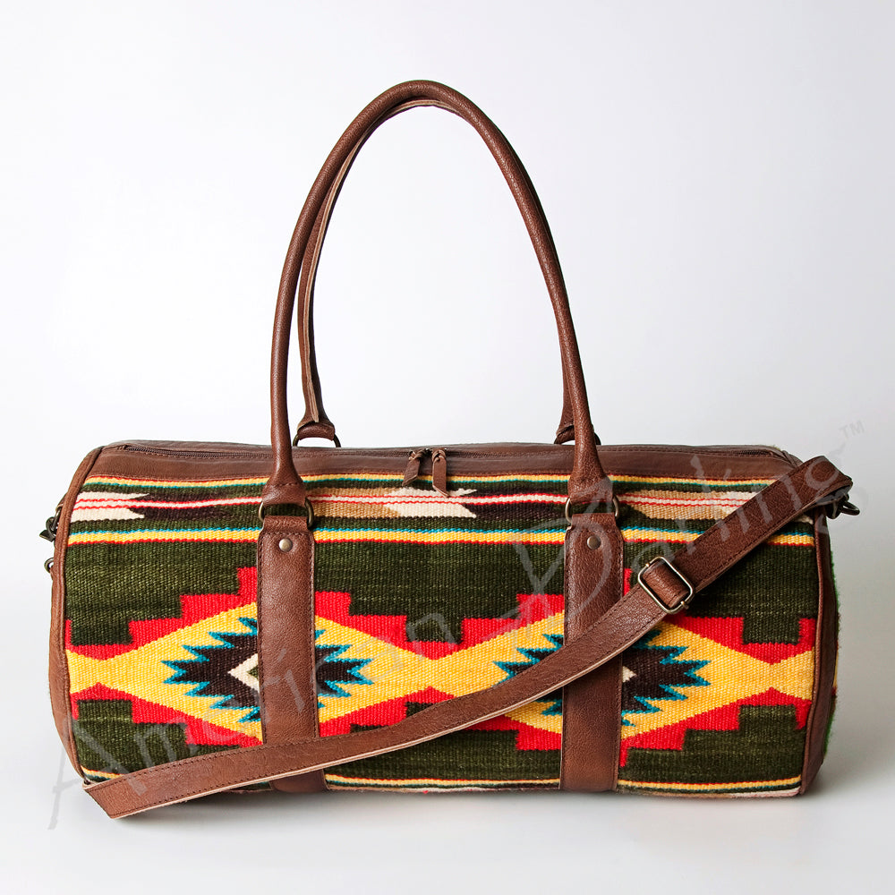 ADBG717 American Darling Western Duffel Bag Hand Woven Saddle Blanket Leather Travel Bag