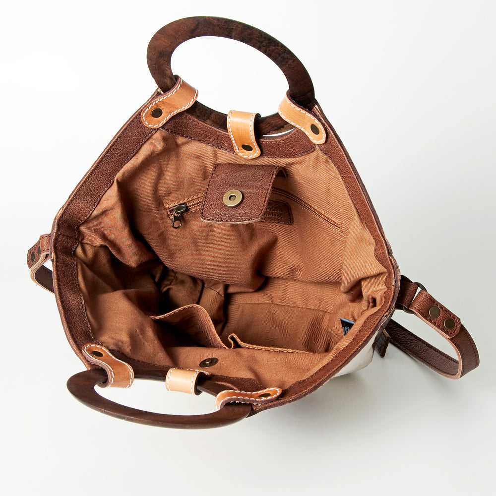 ADBG689B Western Hair On Leather Tote Bag with Wooden Handles American Darling Handcrafted Shoulder Bag