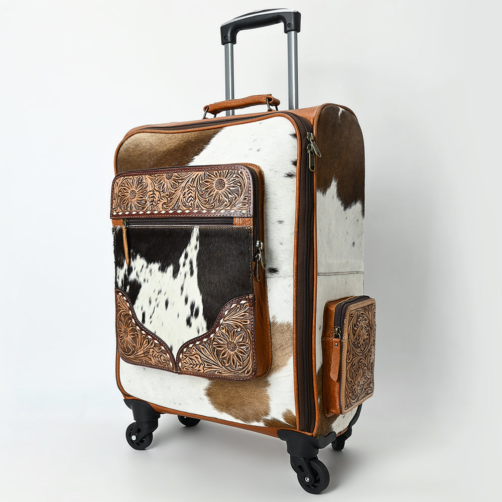ADBG1639 American Darling Western Leather Travel Case with Hair-On Cowhide & Hand-Tooled Detailing