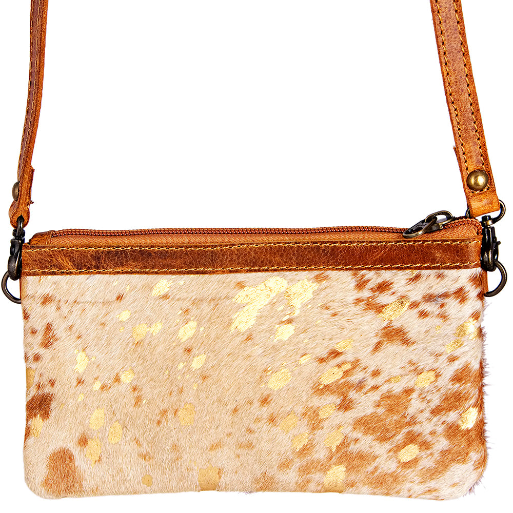 LC-ADBGS142 Hair-On Leather Crossbody Pouch with Zip Closure and Adjustable Strap