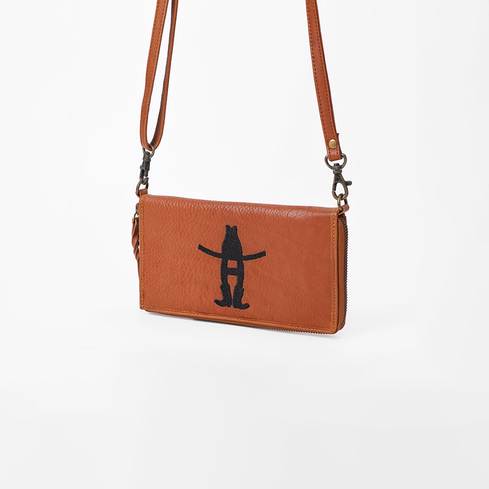 Frontier Rodeo Genuine Leather  Black Embroidered organizer  Bag