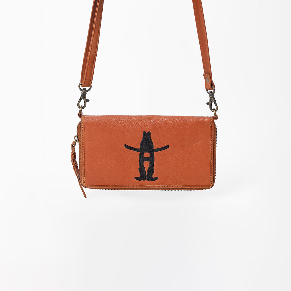 Frontier Rodeo Genuine Leather  Black Embroidered organizer  Bag