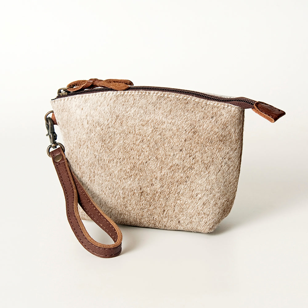 ADBG443 Genuine Hair on Hide Compact Coin Purse with Secure Top Zip Closure