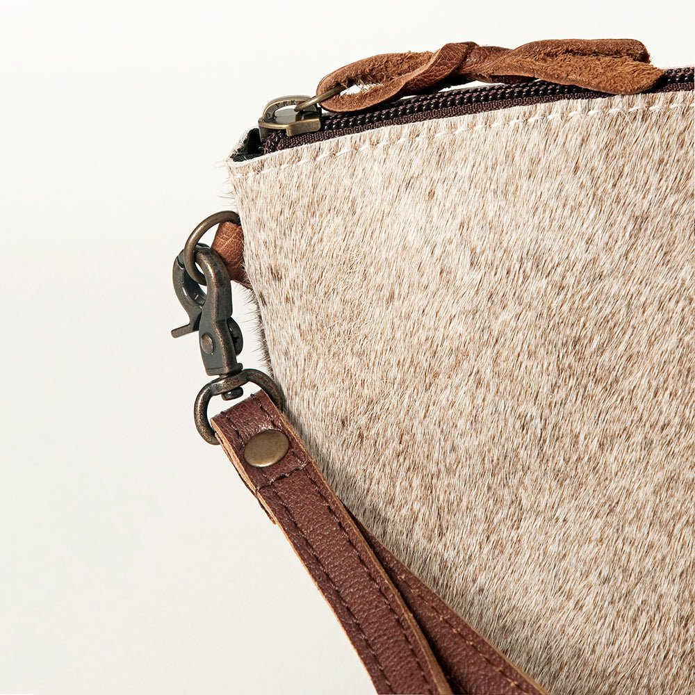 ADBG443 Genuine Hair on Hide Compact Coin Purse with Secure Top Zip Closure