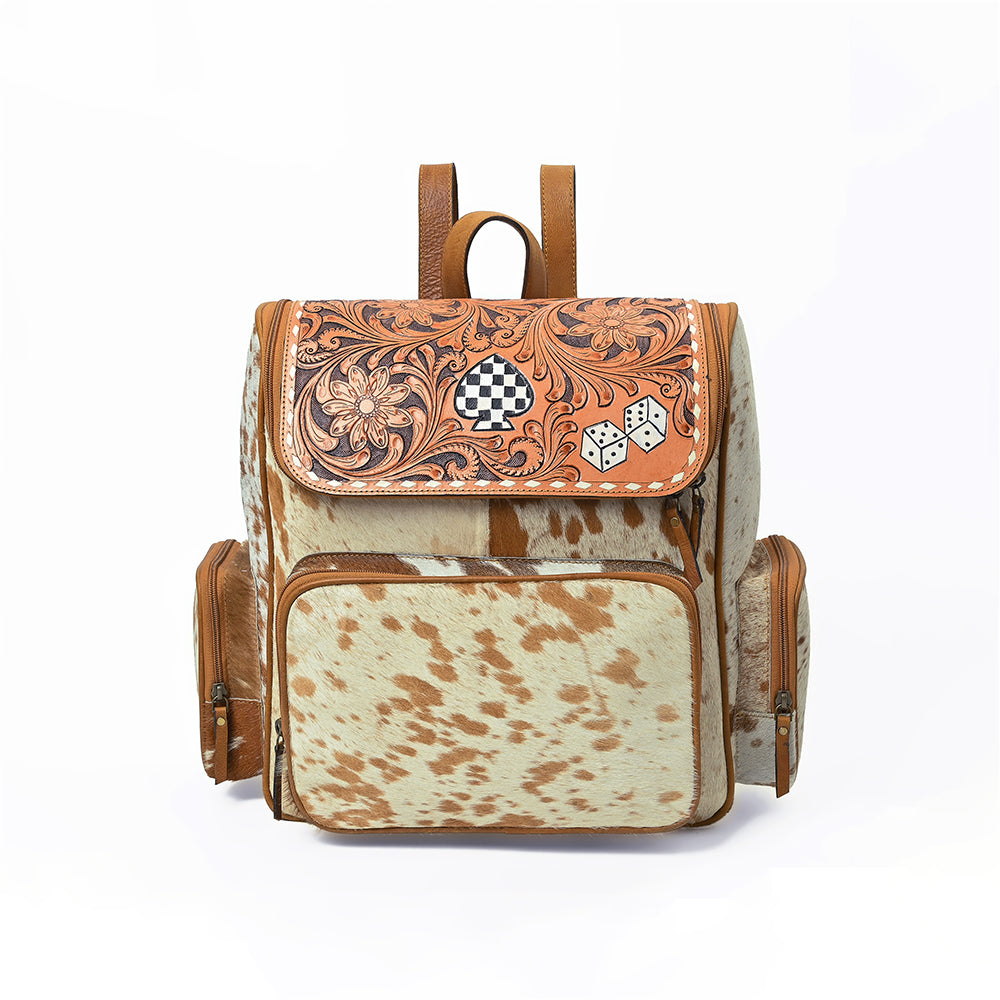 OHA158 Backpack Hand Tooled Hair on Genuine Western Leather Women Bag